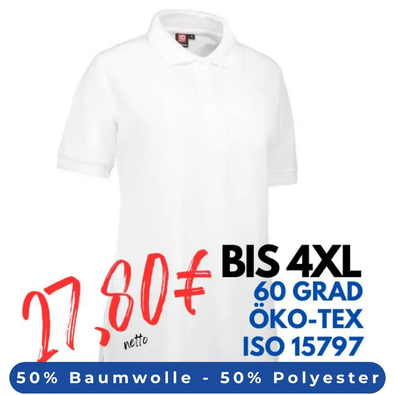 ARBEITS-POLO-SHIRT DAMEN | PRO Wear 321 von ID / Farbe: weiß / 50% BAUMWOLLE 50% POLYESTER | MEIN-KASACK.de - KASACK - KASACKS