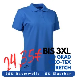 ARBEITS-POLO-SHIRT DAMEN | STRETCH 527 von ID / Farbe: azur / 95% BAUMWOLLE 5% ELASTHAN