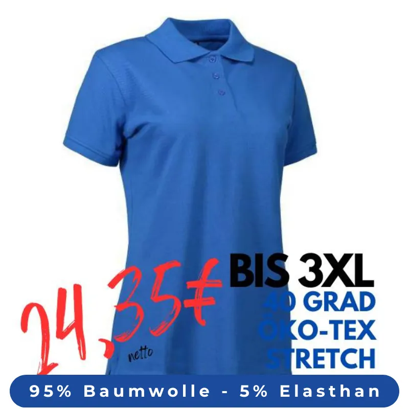 ARBEITS-POLO-SHIRT DAMEN | STRETCH 527 von ID / Farbe: azur / 95% BAUMWOLLE 5% ELASTHAN | MEIN-KASACK.de - KASACK - KASACKS