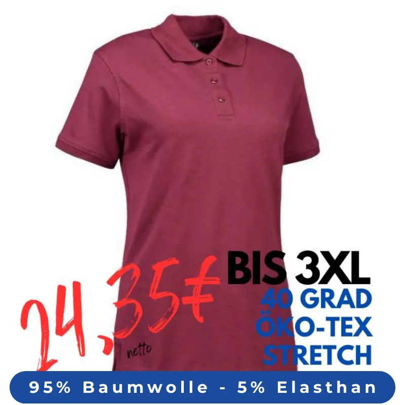 ARBEITS-POLO-SHIRT DAMEN | STRETCH 527 von ID / Farbe: bordeaux / 95% BAUMWOLLE 5% ELASTHAN | MEIN-KASACK.de - KASACK - KASACKS
