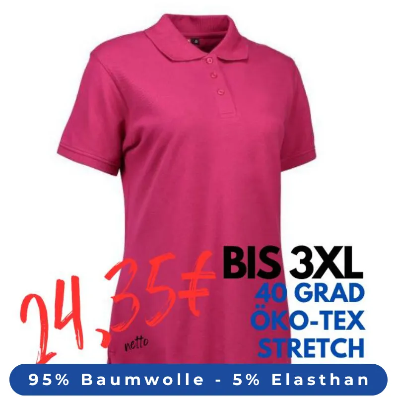 ARBEITS-POLO-SHIRT DAMEN | STRETCH 527 von ID / Farbe: cerise / 95% BAUMWOLLE 5% ELASTHAN | MEIN-KASACK.de - KASACK - KASACKS