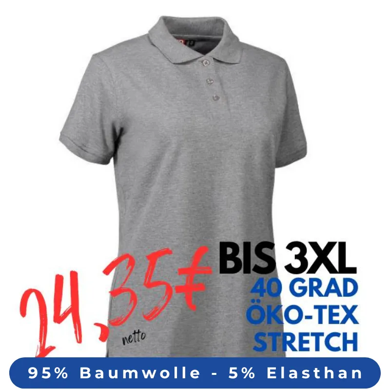 ARBEITS-POLO-SHIRT DAMEN | STRETCH 527 von ID / Farbe: grau / 95% BAUMWOLLE 5% ELASTHAN | MEIN-KASACK.de - KASACK - KASACKS