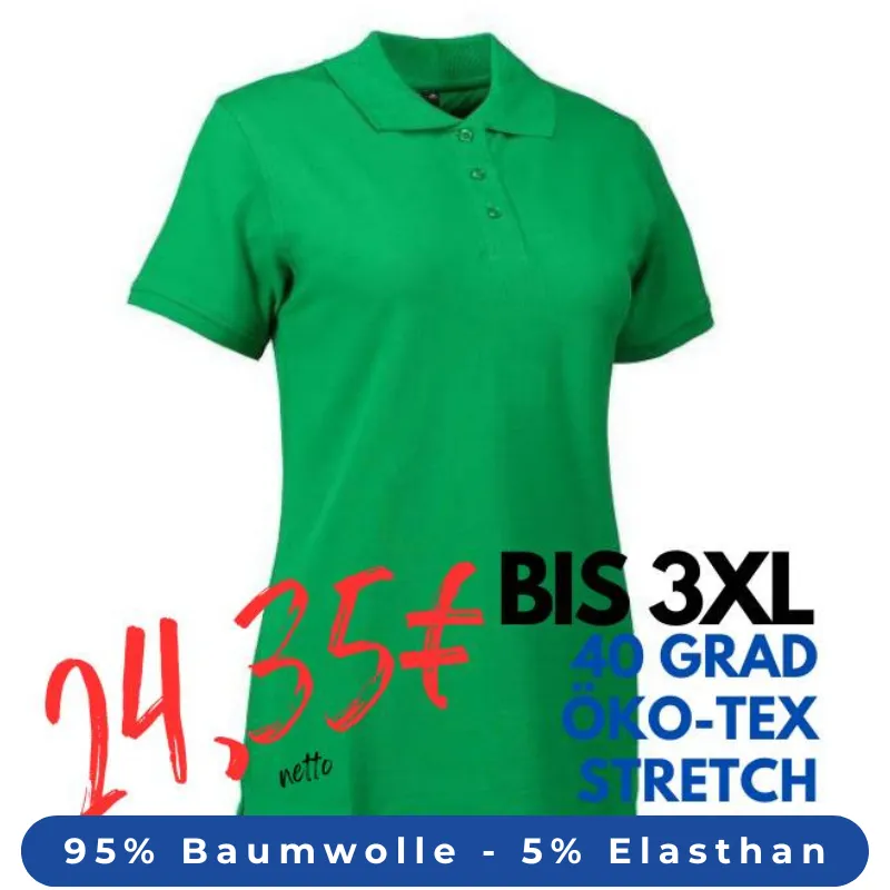 ARBEITS-POLO-SHIRT DAMEN | STRETCH 527 von ID / Farbe: grün / 95% BAUMWOLLE 5% ELASTHAN | MEIN-KASACK.de - KASACK - KASACKS