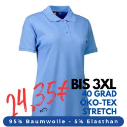 ARBEITS-POLO-SHIRT DAMEN | STRETCH 527 von ID / Farbe: hellblau / 95% BAUMWOLLE 5% ELASTHAN