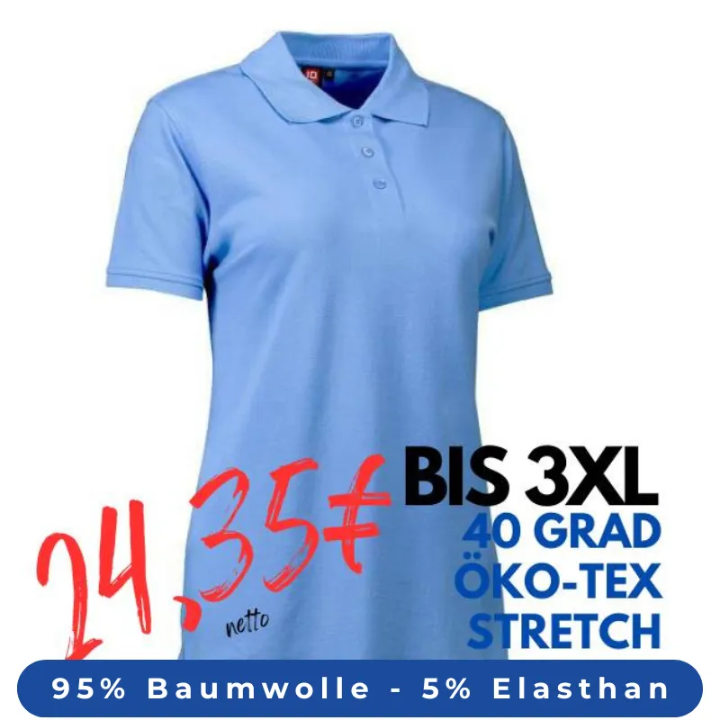 ARBEITS-POLO-SHIRT DAMEN | STRETCH 527 von ID / Farbe: hellblau / 95% BAUMWOLLE 5% ELASTHAN | MEIN-KASACK.de - KASACK - KASACKS