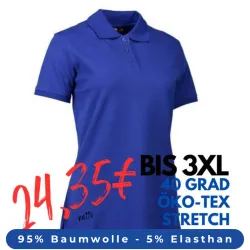 ARBEITS-POLO-SHIRT DAMEN | STRETCH 527 von ID / Farbe: königsblau / 95% BAUMWOLLE 5% ELASTHAN