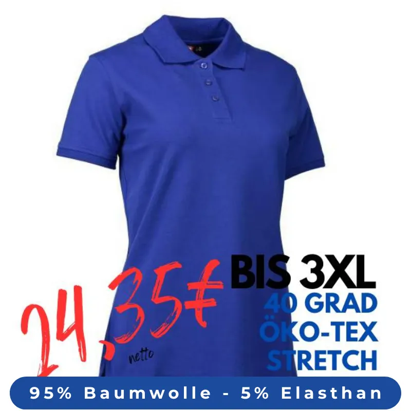 ARBEITS-POLO-SHIRT DAMEN | STRETCH 527 von ID / Farbe: königsblau / 95% BAUMWOLLE 5% ELASTHAN | MEIN-KASACK.de - KASACK - KASACKS