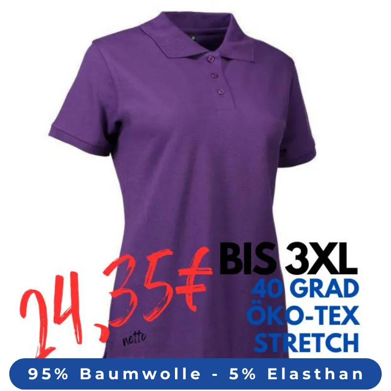 ARBEITS-POLO-SHIRT DAMEN | STRETCH 527 von ID / Farbe: lila / 95% BAUMWOLLE 5% ELASTHAN | MEIN-KASACK.de - KASACK - KASACKS