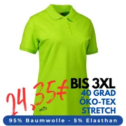 ARBEITS-POLO-SHIRT DAMEN | STRETCH 527 von ID / Farbe: lime / 95% BAUMWOLLE 5% ELASTHAN