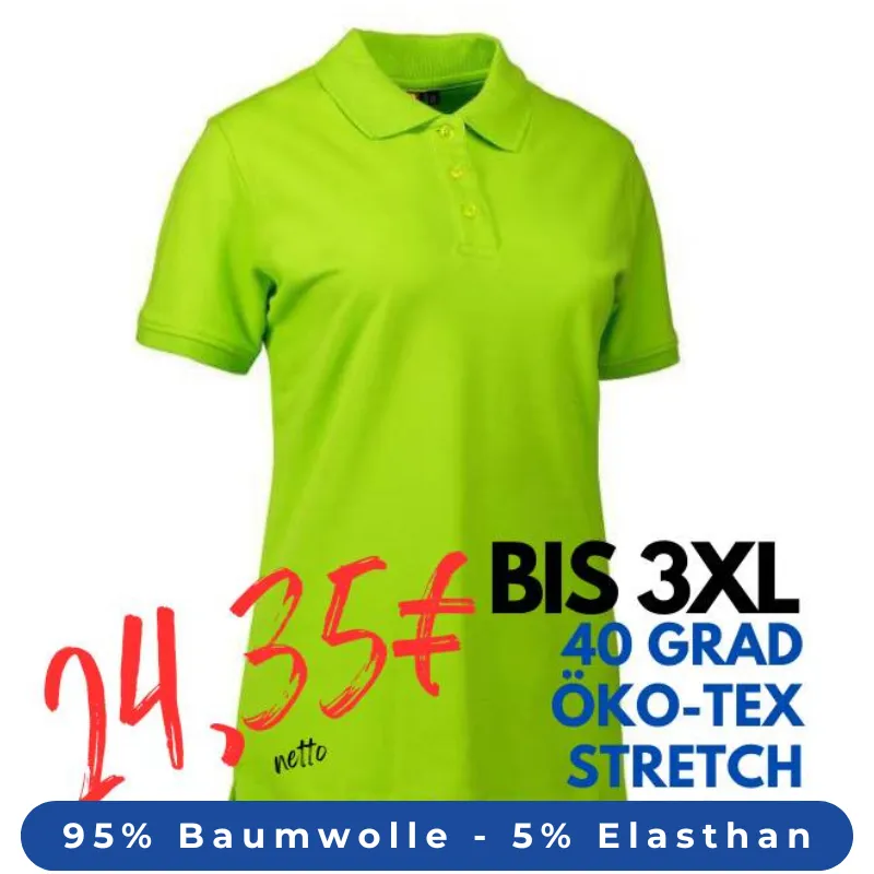 ARBEITS-POLO-SHIRT DAMEN | STRETCH 527 von ID / Farbe: lime / 95% BAUMWOLLE 5% ELASTHAN | MEIN-KASACK.de - KASACK - KASACKS