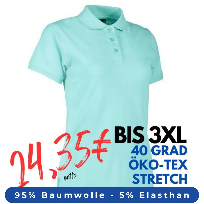 ARBEITS-POLO-SHIRT DAMEN | STRETCH 527 von ID / Farbe: mint / 95% BAUMWOLLE 5% ELASTHAN | MEIN-KASACK.de - KASACK - KASACKS