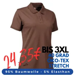 ARBEITS-POLO-SHIRT DAMEN | STRETCH 527 von ID / Farbe: mokka / 95% BAUMWOLLE 5% ELASTHAN