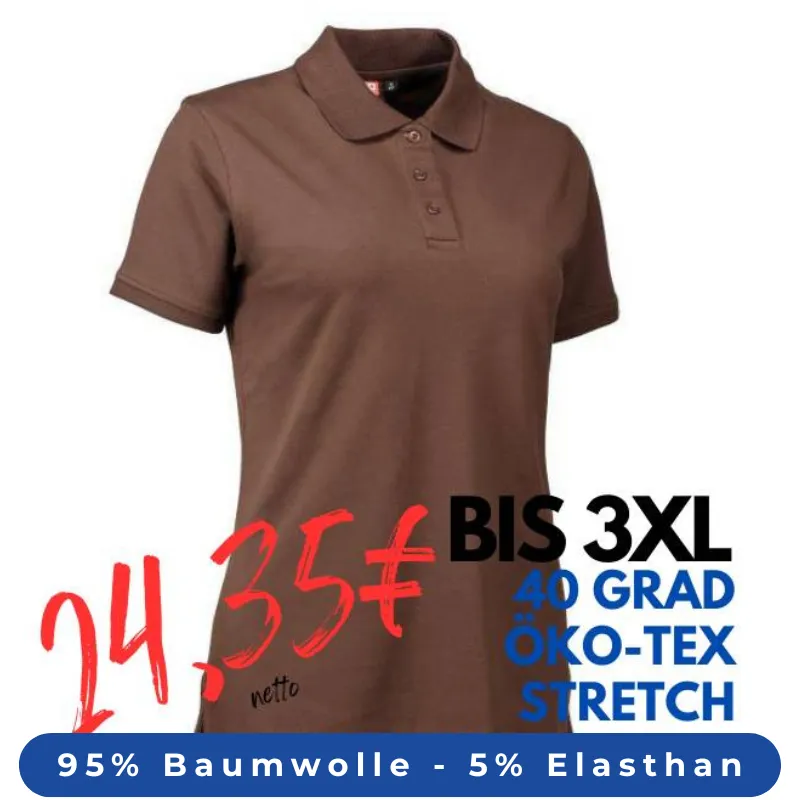 ARBEITS-POLO-SHIRT DAMEN | STRETCH 527 von ID / Farbe: mokka / 95% BAUMWOLLE 5% ELASTHAN | MEIN-KASACK.de - KASACK - KASACKS
