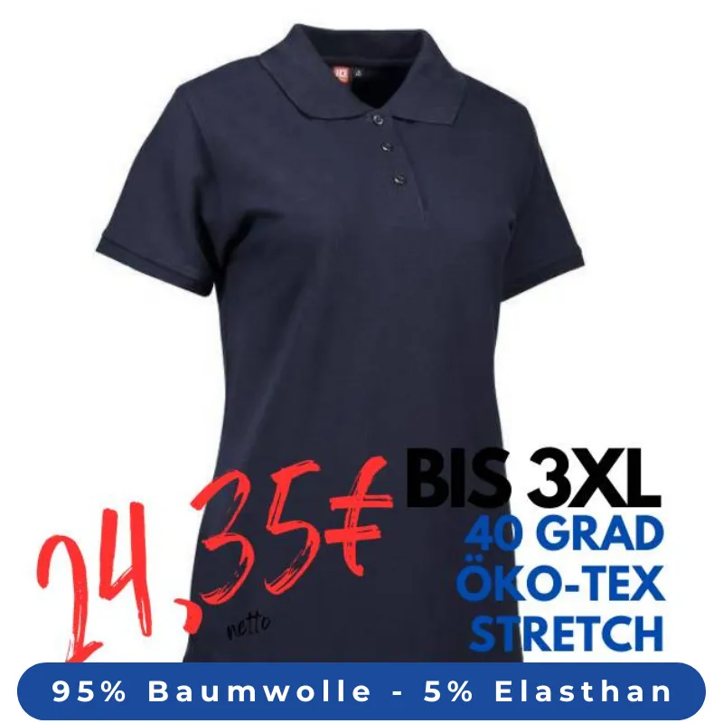 ARBEITS-POLO-SHIRT DAMEN | STRETCH 527 von ID / Farbe: navy / 95% BAUMWOLLE 5% ELASTHAN | MEIN-KASACK.de - KASACK - KASACKS