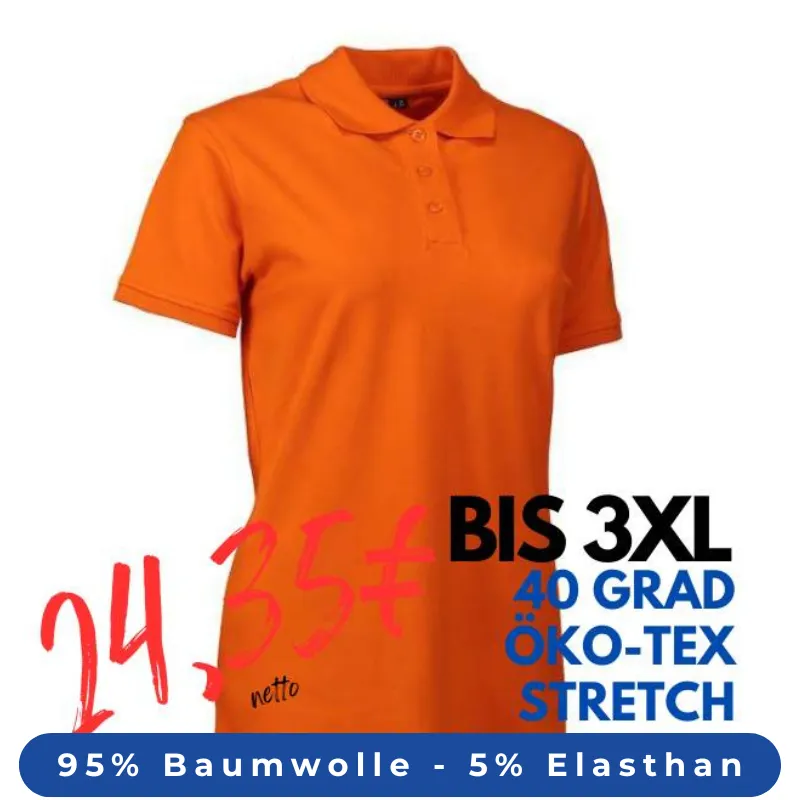 ARBEITS-POLO-SHIRT DAMEN | STRETCH 527 von ID / Farbe: orange  / 95% BAUMWOLLE 5% ELASTHAN | MEIN-KASACK.de - KASACK - KASACKS