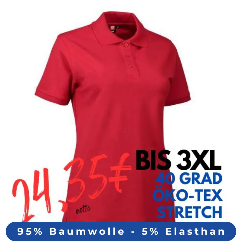 ARBEITS-POLO-SHIRT DAMEN | STRETCH 527 von ID / Farbe: rot / 95% BAUMWOLLE 5% ELASTHAN | MEIN-KASACK.de - KASACK - KASACKS