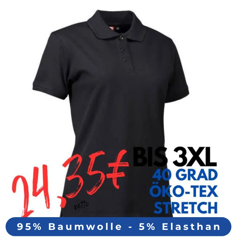 ARBEITS-POLO-SHIRT DAMEN | STRETCH 527 von ID / Farbe: schwarz / 95% BAUMWOLLE 5% ELASTHAN | MEIN-KASACK.de - KASACK - KASACKS
