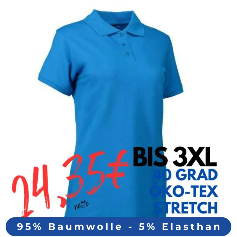 ARBEITS-POLO-SHIRT DAMEN | STRETCH 527 von ID / Farbe: türkis / 95% BAUMWOLLE 5% ELASTHAN | MEIN-KASACK.de - KASACK - KASACKS