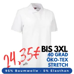 ARBEITS-POLO-SHIRT DAMEN | STRETCH 527 von ID / Farbe: weiß / 95% BAUMWOLLE 5% ELASTHAN