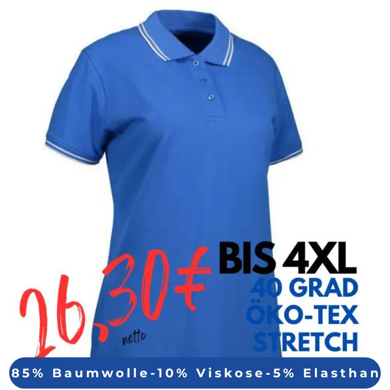 ARBEITS-POLO-SHIRT DAMEN | Stretch Kontrast 523 von ID / Farbe: blau / 85% BAUMWOLLE 10% VISKOSE 5% ELASTHAN | MEIN-KASACK.de - KASACK - KASACKS