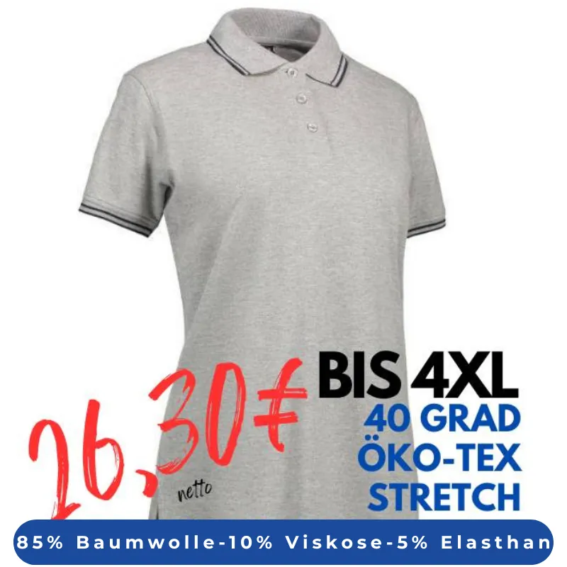 ARBEITS-POLO-SHIRT DAMEN | Stretch Kontrast 523 von ID / Farbe: grau / 85% BAUMWOLLE 10% VISKOSE 5% ELASTHAN | MEIN-KASACK.de - KASACK - KASACKS