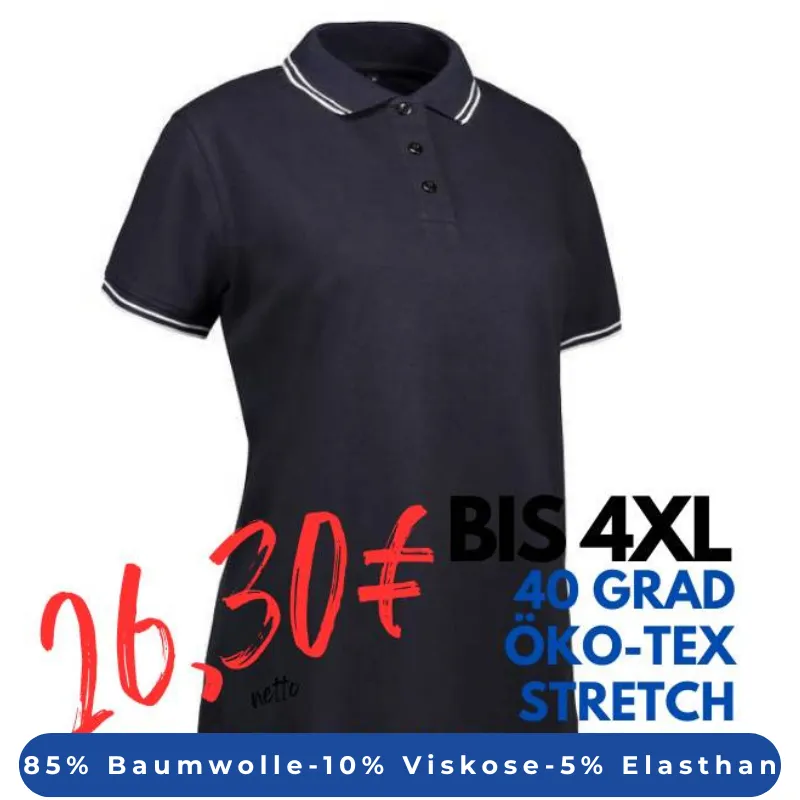 ARBEITS-POLO-SHIRT DAMEN | Stretch Kontrast 523 von ID / Farbe: navy  / 85% BAUMWOLLE 10% VISKOSE 5% ELASTHAN | MEIN-KASACK.de - KASACK - KASACKS