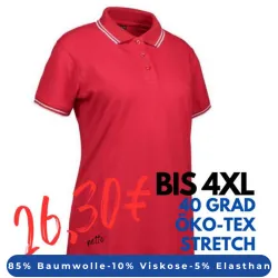 ARBEITS-POLO-SHIRT DAMEN | Stretch Kontrast 523 von ID / Farbe: rot / 85% BAUMWOLLE 10% VISKOSE 5% ELASTHAN