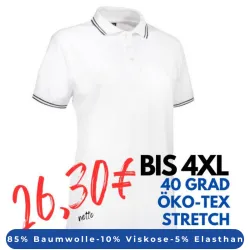 ARBEITS-POLO-SHIRT DAMEN | Stretch Kontrast 523 von ID / Farbe: weiß / 85% BAUMWOLLE 10% VISKOSE 5% ELASTHAN