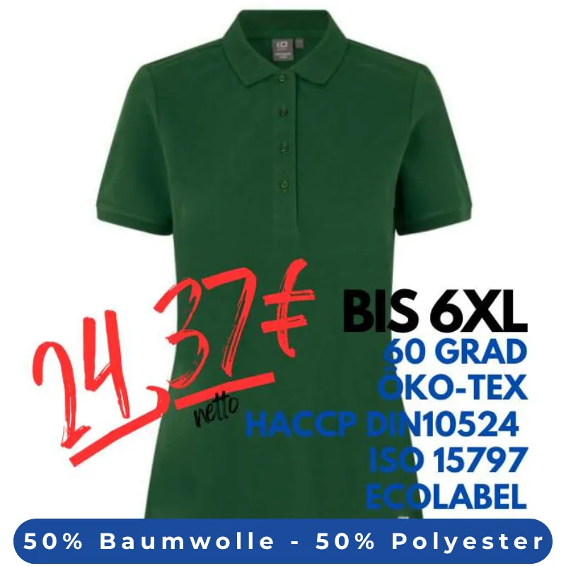 ARBEITS-POLO-SHIRT DAMEN |PRO Wear CARE 377 von ID / Farbe: flaschengrün / 50% BAUMWOLLE 50% POLYESTER | MEIN-KASACK.de - KASACK - KASACKS