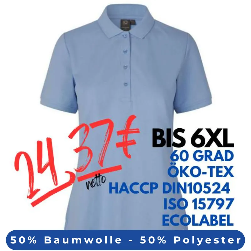 ARBEITS-POLO-SHIRT DAMEN |PRO Wear CARE 377 von ID / Farbe: hellblau / 50% BAUMWOLLE 50% POLYESTER | MEIN-KASACK.de - KASACK - KASACKS