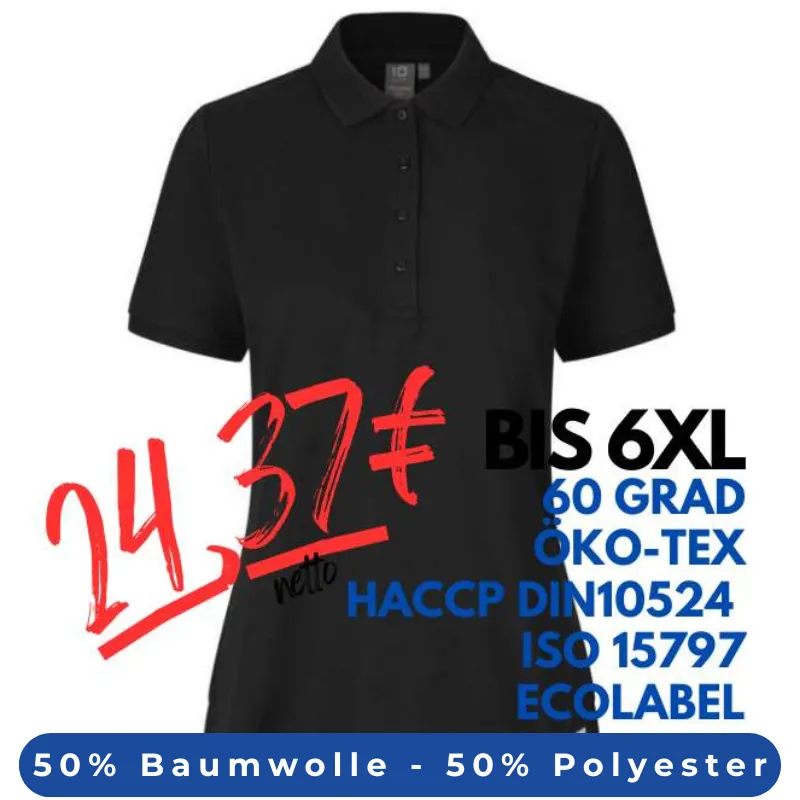 ARBEITS-POLO-SHIRT DAMEN |PRO Wear CARE 377 von ID / Farbe: schwarz / 50% BAUMWOLLE 50% POLYESTER | MEIN-KASACK.de - KASACK - KASACKS