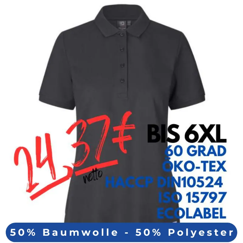 ARBEITS-POLO-SHIRT DAMEN |PRO Wear CARE 377 von ID / Farbe: silver grey / 50% BAUMWOLLE 50% POLYESTER | MEIN-KASACK.de - KASACK - KASACKS