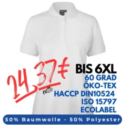ARBEITS-POLO-SHIRT DAMEN |PRO Wear CARE 377 von ID / Farbe: weiß / 50% BAUMWOLLE 50% POLYESTER
