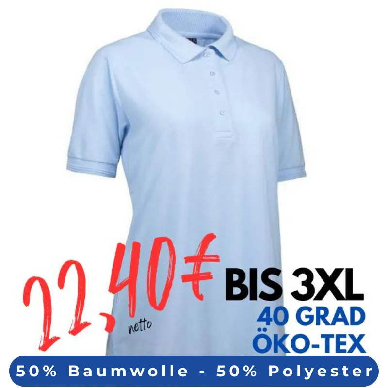 ARBEITS-POLO-SHIRT DAMEN| 521 von ID / Farbe: hellblau / 50% BAUMWOLLE 50% POLYESTER | MEIN-KASACK.de - KASACK - KASACKS