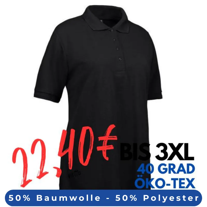 ARBEITS-POLO-SHIRT DAMEN| 521 von ID / Farbe: schwarz / 50% BAUMWOLLE 50% POLYESTER | MEIN-KASACK.de - KASACK - KASACKS