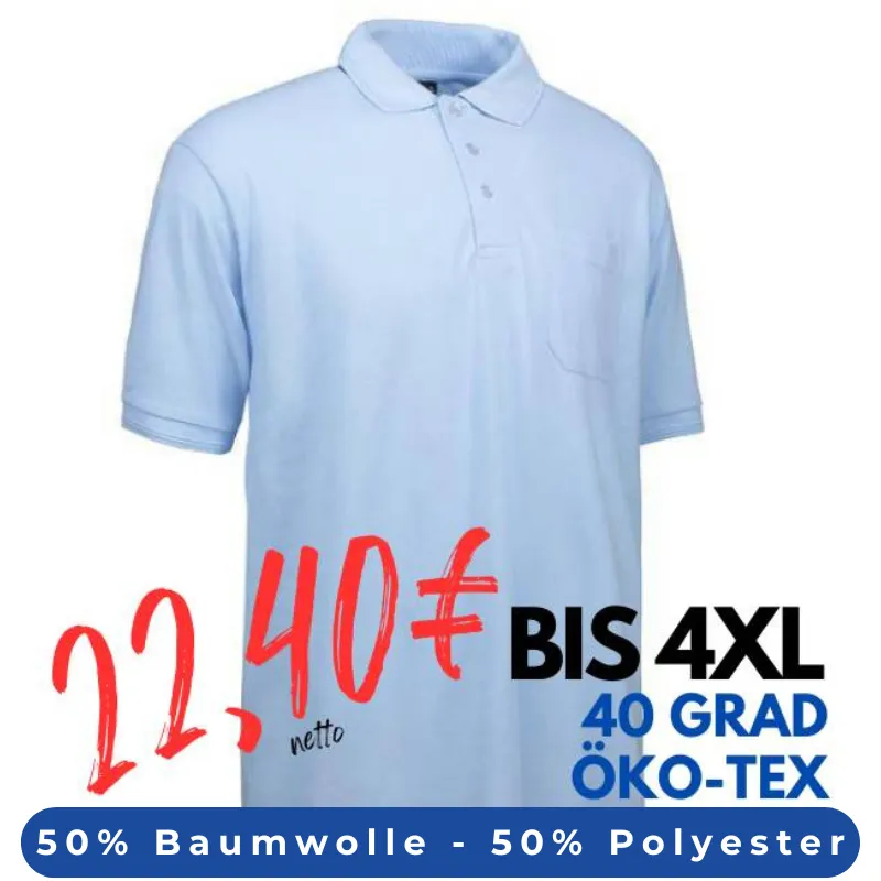 ARBEITS-POLO-SHIRT HERREN | 520 von ID / Farbe: hellblau / 50% BAUMWOLLE 50% POLYESTER | MEIN-KASACK.de - KASACK - KASACKS