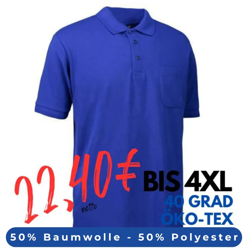 ARBEITS-POLO-SHIRT HERREN | 520 von ID / Farbe: königsblau / 50% BAUMWOLLE 50% POLYESTER | MEIN-KASACK.de - KASACK - KASACKS