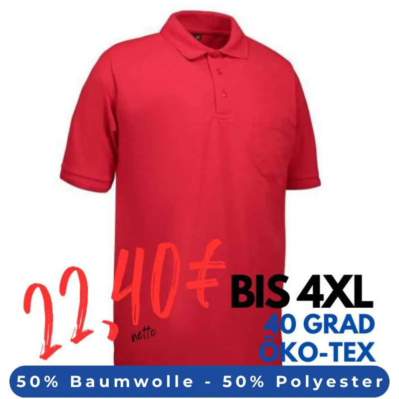 ARBEITS-POLO-SHIRT HERREN | 520 von ID / Farbe: rot / 50% BAUMWOLLE 50% POLYESTER | MEIN-KASACK.de - KASACK - KASACKS