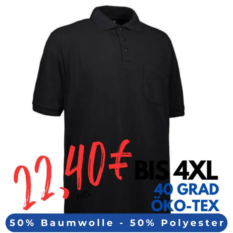 ARBEITS-POLO-SHIRT HERREN | 520 von ID / Farbe: schwarz / 50% BAUMWOLLE 50% POLYESTER | MEIN-KASACK.de - KASACK - KASACKS