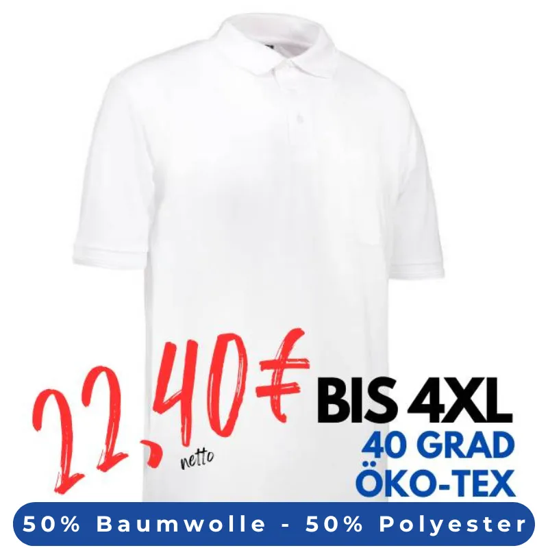 ARBEITS-POLO-SHIRT HERREN | 520 von ID / Farbe: weiß / 50% BAUMWOLLE 50% POLYESTER | MEIN-KASACK.de - KASACK - KASACKS