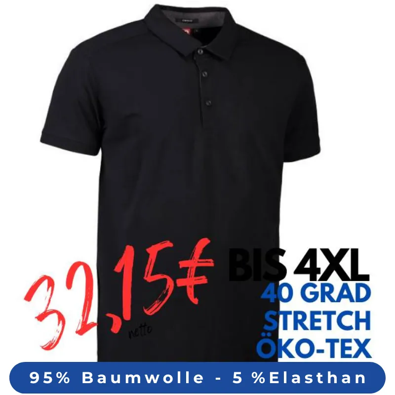 ARBEITS-POLO-SHIRT HERREN | Business  Stretch 534 von ID / Farbe: schwarz / 95% BAUMWOLLE 5% ELASTANE | MEIN-KASACK.de - KASACK - KASACKS