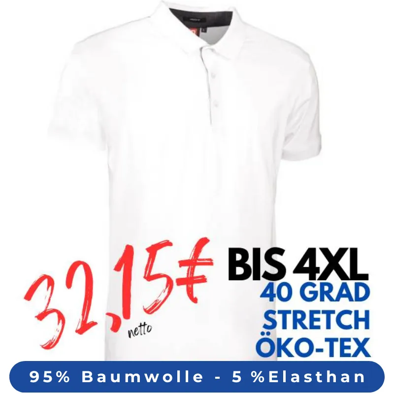 ARBEITS-POLO-SHIRT HERREN | Business  Stretch 534 von ID / Farbe: weiß / 95% BAUMWOLLE 5% ELASTANE | MEIN-KASACK.de - KASACK - KASACKS