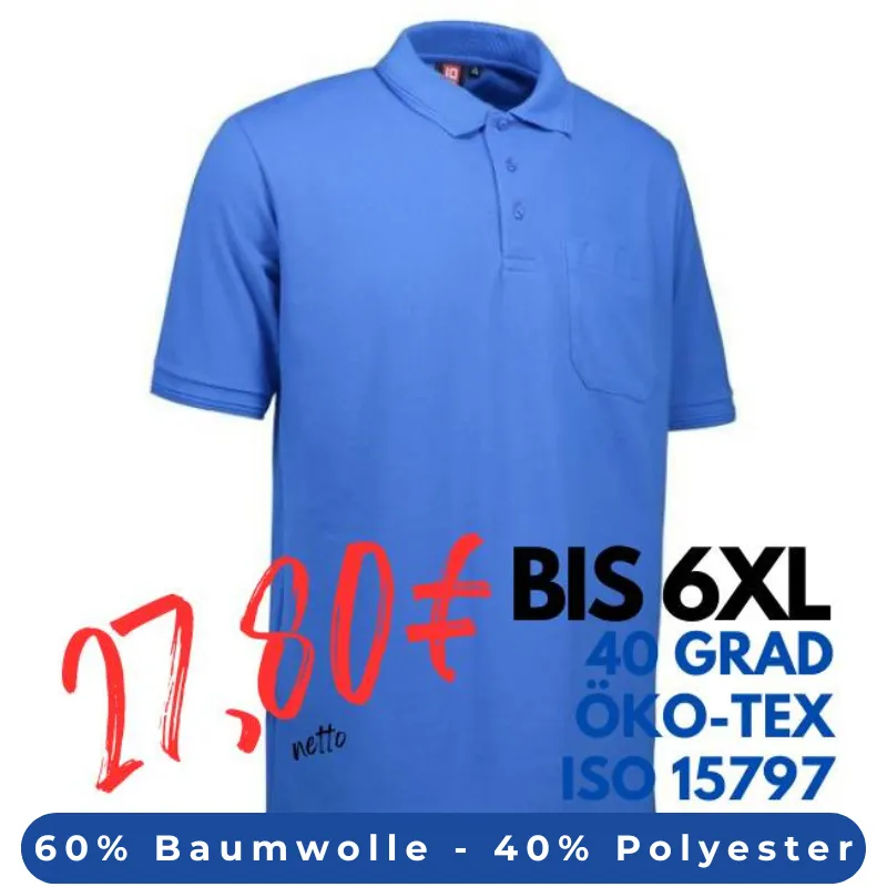ARBEITS-POLO-SHIRT HERREN | PRO Wear 320 von ID / Farbe: azur / 50% BAUMWOLLE 50% POLYESTER | MEIN-KASACK.de - KASACK - KASACKS