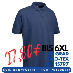 ARBEITS-POLO-SHIRT HERREN | PRO Wear 320 von ID / Farbe: blau-melange  / 50% BAUMWOLLE 50% POLYESTER