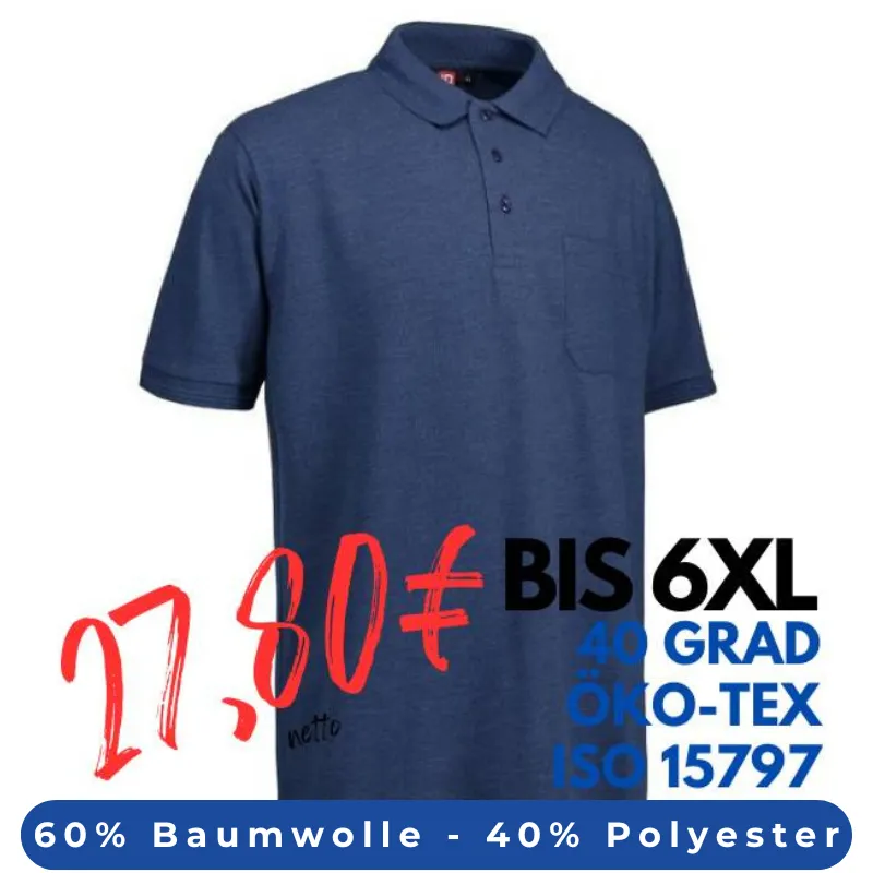 ARBEITS-POLO-SHIRT HERREN | PRO Wear 320 von ID / Farbe: blau-melange  / 50% BAUMWOLLE 50% POLYESTER | MEIN-KASACK.de - KASACK - KASACKS