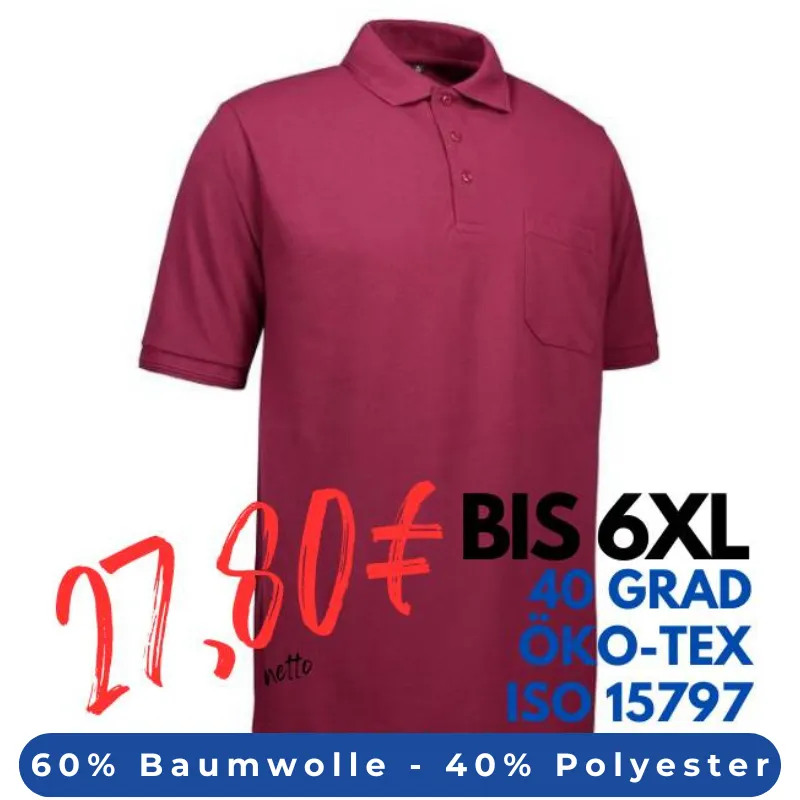ARBEITS-POLO-SHIRT HERREN | PRO Wear 320 von ID / Farbe: bordeaux / 50% BAUMWOLLE 50% POLYESTER | MEIN-KASACK.de - KASACK - KASACKS