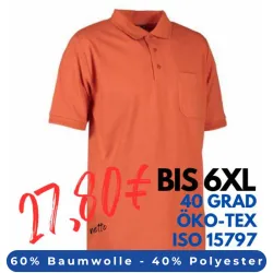 ARBEITS-POLO-SHIRT HERREN | PRO Wear 320 von ID / Farbe: coral / 50% BAUMWOLLE 50% POLYESTER