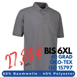 ARBEITS-POLO-SHIRT HERREN | PRO Wear 320 von ID / Farbe: grau / 50% BAUMWOLLE 50% POLYESTER