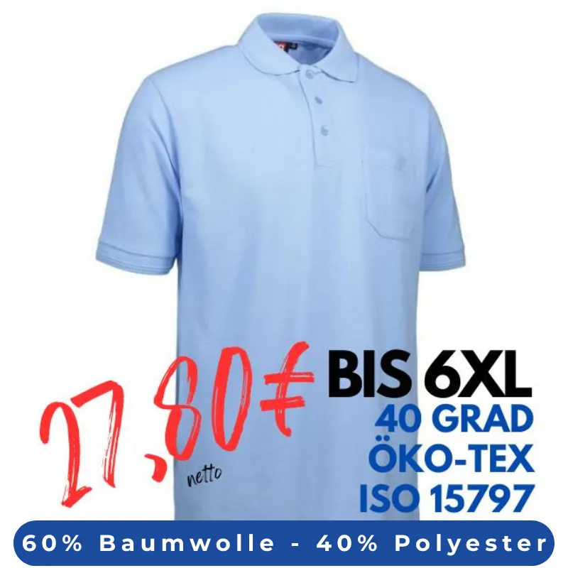 ARBEITS-POLO-SHIRT HERREN | PRO Wear 320 von ID / Farbe: hellblau / 50% BAUMWOLLE 50% POLYESTER | MEIN-KASACK.de - KASACK - KASACKS