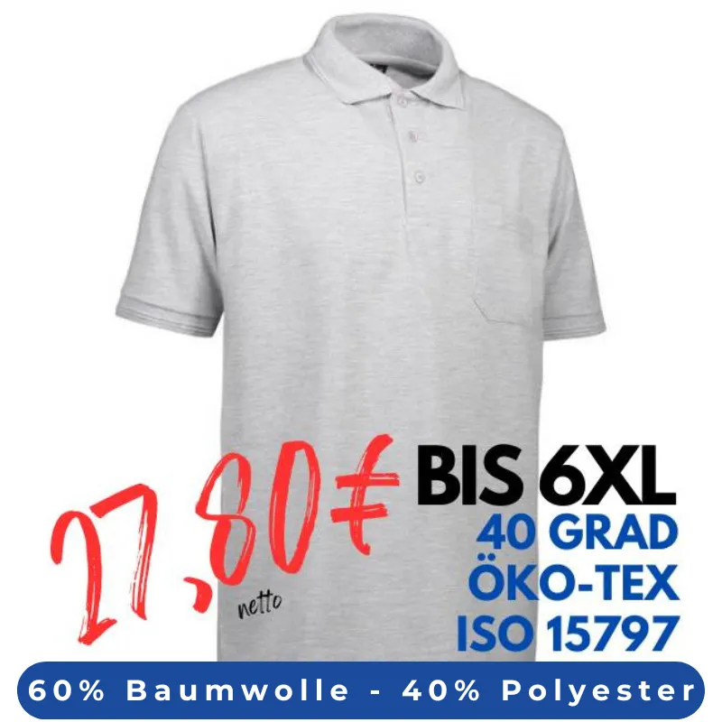 ARBEITS-POLO-SHIRT HERREN | PRO Wear 320 von ID / Farbe: hellgrau / 50% BAUMWOLLE 50% POLYESTER | MEIN-KASACK.de - KASACK - KASACKS